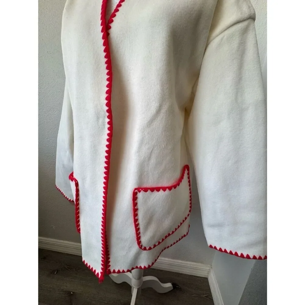 Commense Embroidered Trim Tweed Coat Matching Scarf Two Piece SZ S NEW